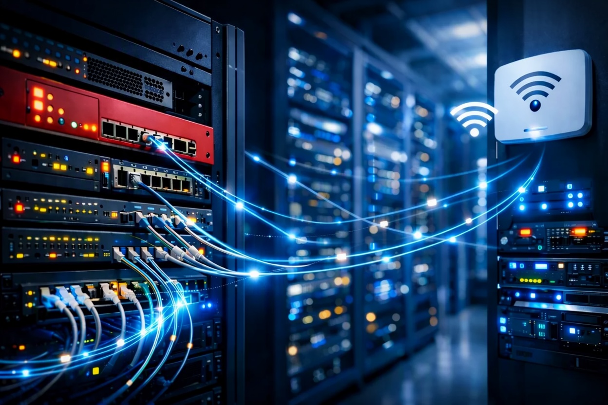 Networking and security - Firewalls, switches, access points and bonded connectivity.